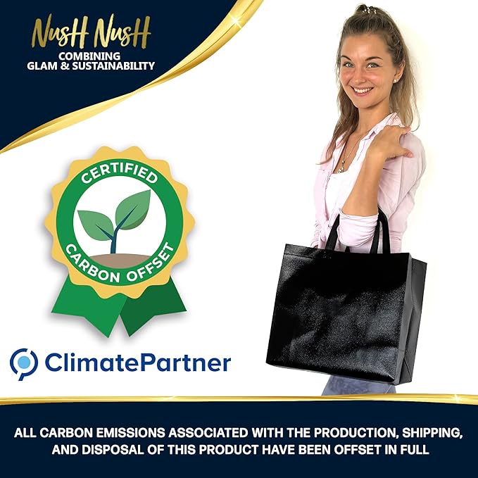 Nush Nush Set of 30 Black Gift Bags Bulk - Shiny Black Reusable Large Gift Bags with Handles - Ideal for Small Business, Big Parties and Events, Corporate Gifts, Halloween, Christmas Gifts - 13x5x11