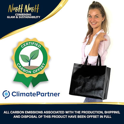 Nush Nush Set of 30 Black Gift Bags Bulk - Shiny Black Reusable Large Gift Bags with Handles - Ideal for Small Business, Big Parties and Events, Corporate Gifts, Halloween, Christmas Gifts - 13x5x11