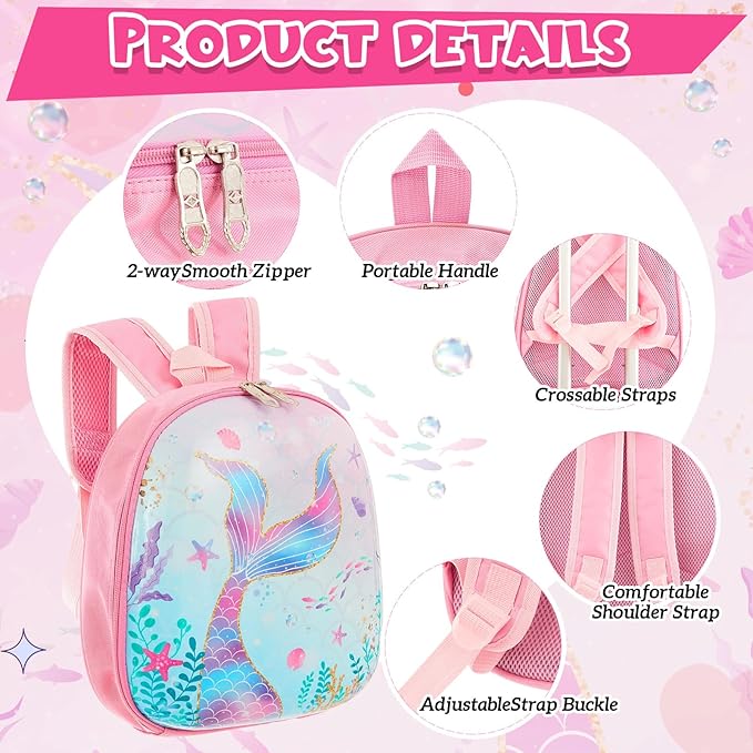 Sanwuta 4 Pcs Kids Luggage Set Backpack Travel Rolling Suitcase U-shape Pillow Christmas Children Gift for Girls Boys(17 Inch,Mermaid's Tail Style,Blue Purple)