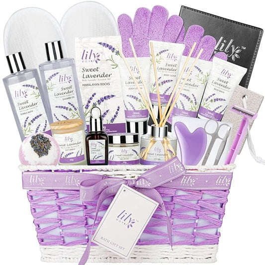Christmas Gifts Spa Gift Set for Women - 22 Piece Lavender Luxury Bath & Body Basket with Bath Bomb, Lotion & Shower Gel | Bath Gift Set for Birthday Gifts, Mothers Day Gifts