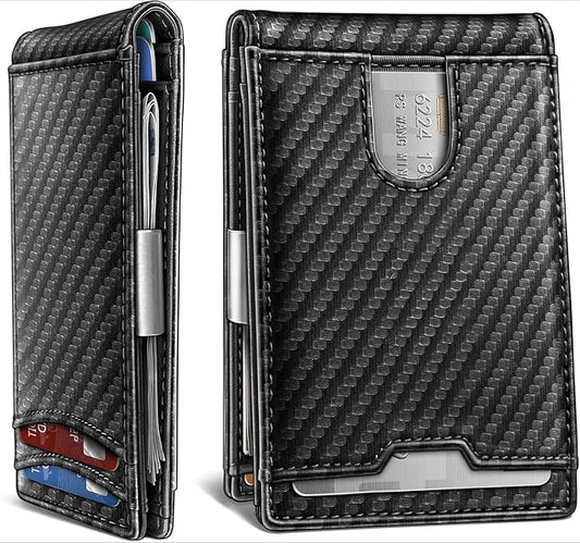 Genuine Leather Wallet for Men, Slim Bifold RFID Blocking with Zipper Coin Pocket, Minimalist Design for Travel and Daily Use (Black)