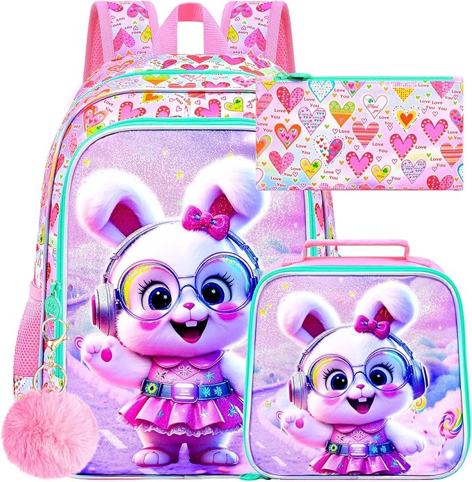 WZLVO 3PCS Kids Backpack for Girls, Unicorn Dinosaur Animal Prechool Elementary Kindergarten School Bookbag with Lunch Box
