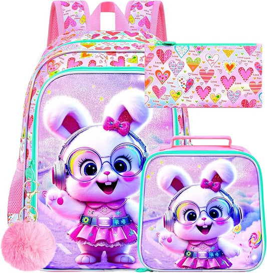 WZLVO 3PCS Kids Backpack for Girls, Unicorn Dinosaur Animal Prechool Elementary Kindergarten School Bookbag with Lunch Box