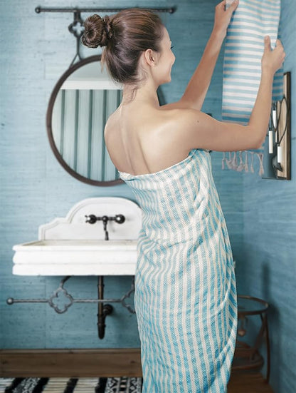 Bazaar Anatolia Turkish Beach Towel – 100% Cotton, Quick Dry, Sand Free Towel for Bathroom, Travel, Camping – Oversized 71x39 Inches – Arpa Turquoise