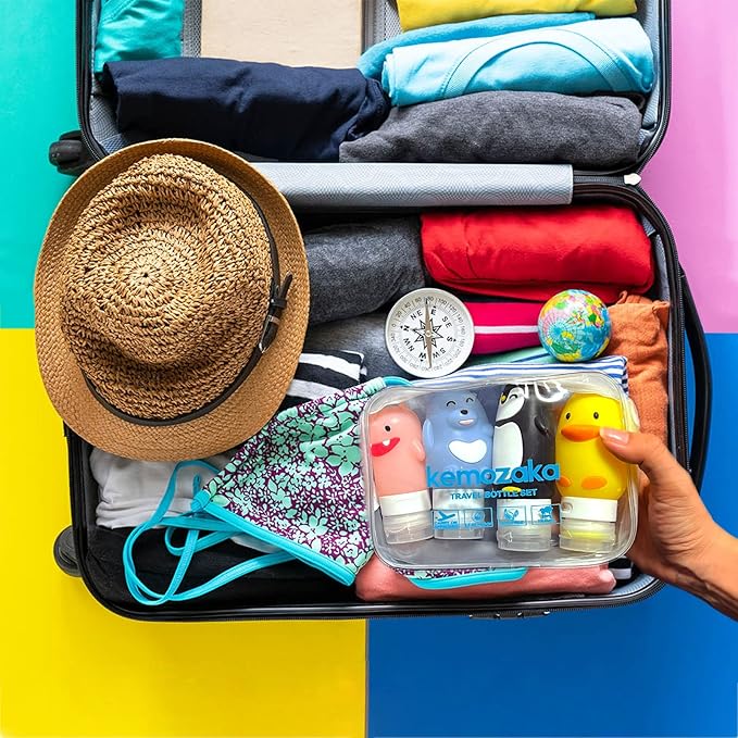 Cute Silicone Travel Size Bottles Set for Toiletries, BPA Free, Leak Proof Squeezable Travel Containers With Built-in Labels, TSA Approved Refillable Travel Essentials Accessories (4pcs)