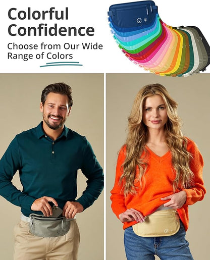 Vantamo Money Belt with RFID For Men & Women, Hidden Passport Holder for Travel, 2 Compartment Travel Fanny Pack for Women Anti Theft