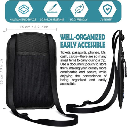 RFID Blocking Travel Neck Wallet–Hidden Passport Holder & Anti-Theft Money Pouch for Men & Women, Lightweight Concealed Travel Organizer with Adjustable Strap Secure Document