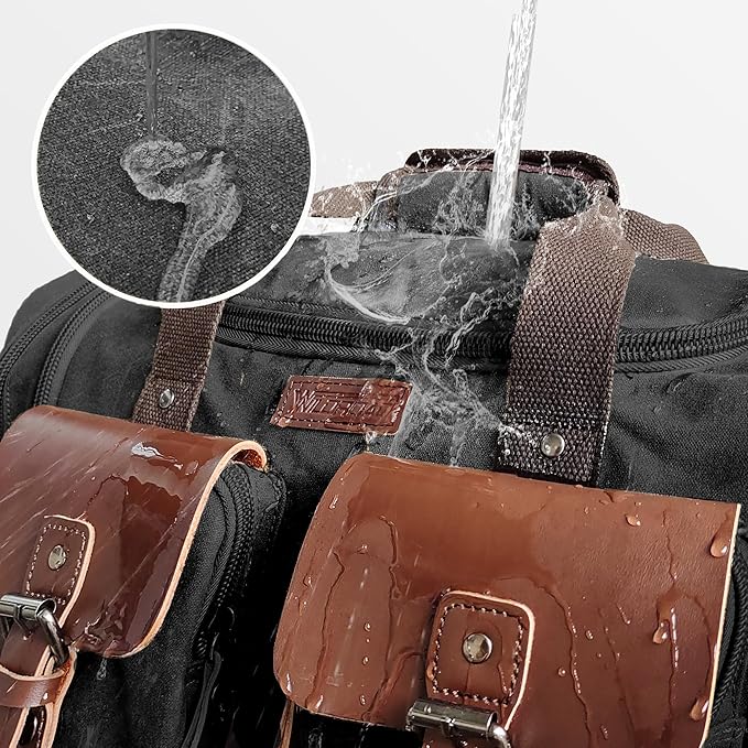 Wildroad 60L Travel Duffel Bag, Expandable Waxed Canvas Genuine Leather Duffle Bag Upgraded Overnight Weekender Bag Carry on Bag (Vintage Black, X Large-60L)