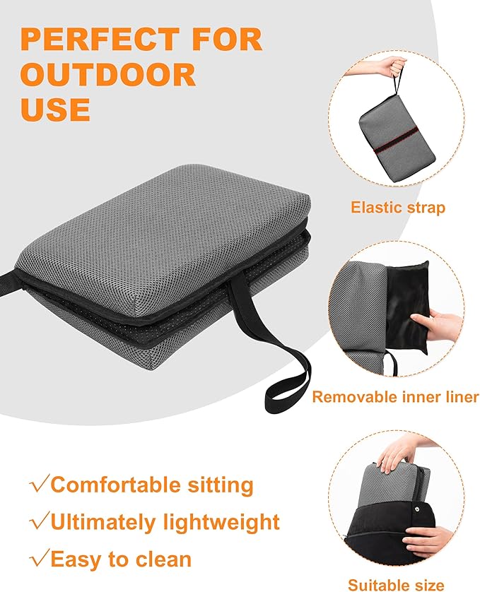 Airplane Seat Cushion Portable Travel Cushion for Comfort Foldable Stadium Pad with Breathable Fabric Seat Pad Perfect for Long Flights, Office, Bleacher, Camping