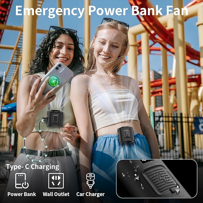 Socool 14500mAh Portable Waist Fan Clip on Belt 360 Rotation Wearable Rechargeable Personal Shirt Fan, 67H Cooling 5-Speed Battery Operated Fans with Light, Neck Fan Hanging for Outdoor Camping Travel