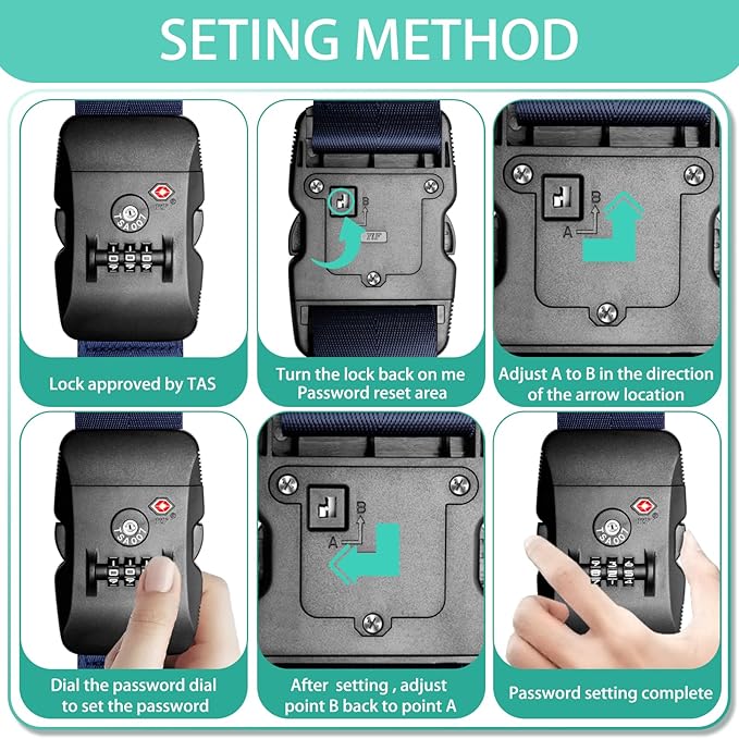 Luggage Strap Belt for 20"-32" Suitcase with TSA Approved 3-Dial Combination Lock Wide Adjustable Packing Straps Travel Accessories, Blue