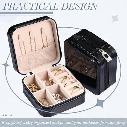 Yinkin 12 Pcs Mini Travel Jewelry Case Bridesmaid Proposal Gift Boxes, Small PU Leather Earring Organizer, Bulk Travel Accessories Portable Jewelry Holder(Glossy Black)