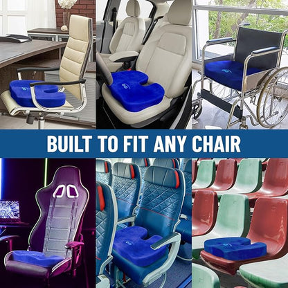 Everlasting Comfort Doctor Recommended Memory Foam Seat Cushion for Office Chairs & Car - Ergonomic Office Desk Accessories - Cushions for Tailbone Pain Relief, Sciatica & Back Support Pillow