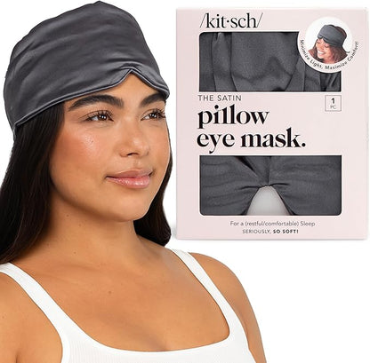 Kitsch Satin Sleep Mask - Eye Mask for Sleep, Softer Than Silk Satin Sleeping Mask Blindfold and Sleep Masks for Women and Men, Eye Care Travel Essentials - Charcoal Black