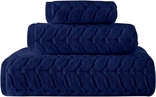 BAGNO MILANO Turkish Bath Towels, Soft Plush Jacquard Luxury Bath Towels, Quick Dry Towel Set (Navy, 3 pcs Towel Set)