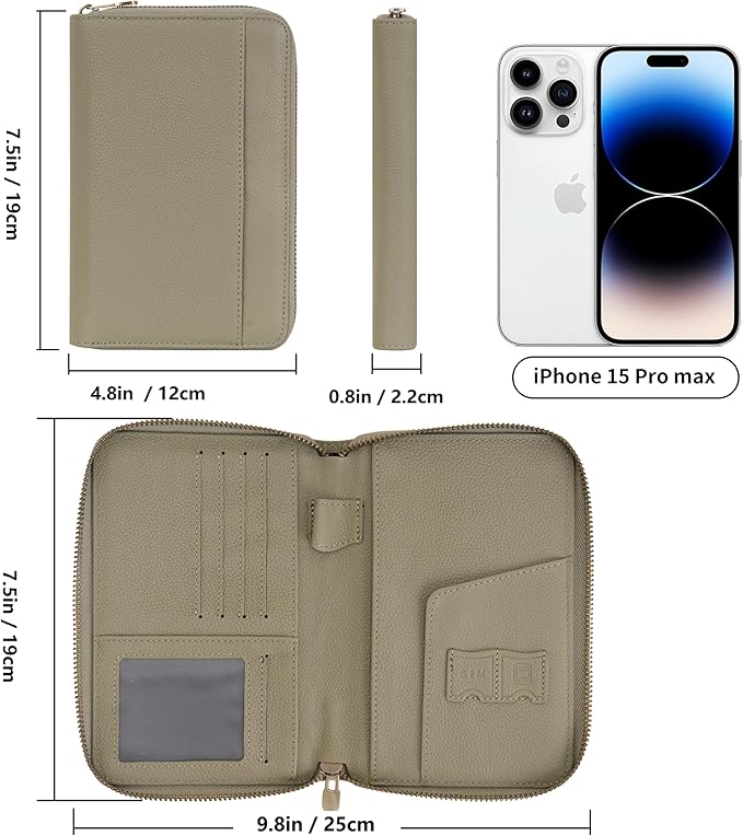 WASON Leather Zipper Travel Passport Wallet Holder RFID Blocking Cover, Passport case Pocket Slot for Card, Cash, ID, Boarding Pass and Ticket for Men, Women and Family Trips (Green)