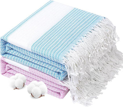 Genovega 2 Packs Oversized Turkish Beach Towels 74"x38" Thin Quick Dry Sand Free Pool Swim Bathing Towel Extra Large Blanket Adult Travel Essentials Accessories Summer Vacation Blue Purple Dot