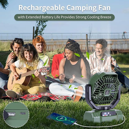 AVV 20000mAh High Speed Portable Camping Rechargeable Fan with Remote Control, Battery Powered with Auto Oscillating with Camping Essentials Accessories for Outdoor, Beach, Patio, Tent, Green