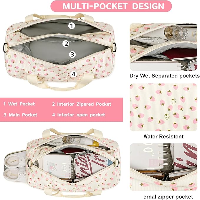 BLUBOON Duffle Bag Girls Kids Cute Gym Bag with Shoes Compartment & Wet Separation Waterproof Sports Overnight Travel Bag