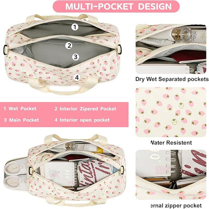 BLUBOON Duffle Bag Girls Kids Cute Gym Bag with Shoes Compartment & Wet Separation Waterproof Sports Overnight Travel Bag