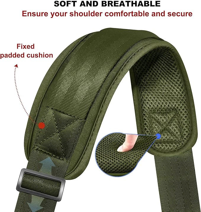 ZINZ 60" Universal Bag Strap with Ultra-Thick Fixed Breathable Pad Adjustable Heavy-Duty Shoulder Strap for Laptop Bag Crossbody Luggage Gym Bag Camera Bag and More,Army Green
