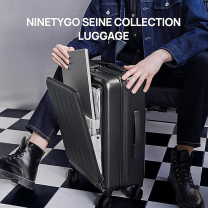 NINETYGO Carry on Luggage 22X14X9 Airline Approved with Front Pocket, 20 Inch Luggage with Front Compartment, Expandable, Double Spinner Wheels, Hardsided PC, TSA Lock (Shadow, Seine Max)