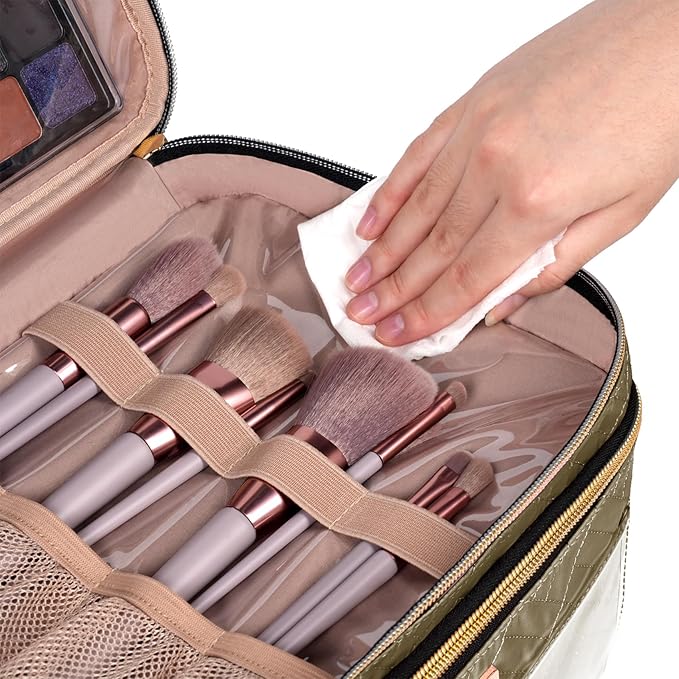 Makeup Bag Women, 8.8L Large Cosmetic Train Case, Make up Bags Organizer Box Travel-Size Accessories Bottles, Brushes, and Skin Care Products, Toiletry Bag for Women Pink 2.33 GAL