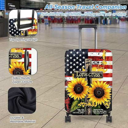 Luggage Cover Protector for 26-28 Inch Suitcases, TSA Approved Elastic Travel Suitcase Covers, Anti-Scratch Washable Luggage Sleeve for Carry On & Checked Bags, Cross Sunflower
