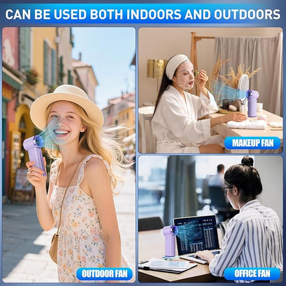 Portable Misting Fan - Mini Handheld Fan - 5000mAh Rechargeable Personal Mister Fans with Digital Display, 1-199 Speeds Adjustable, Birthday Gifts for Women Men Travel/Outdoor/Home/Office (Purple)
