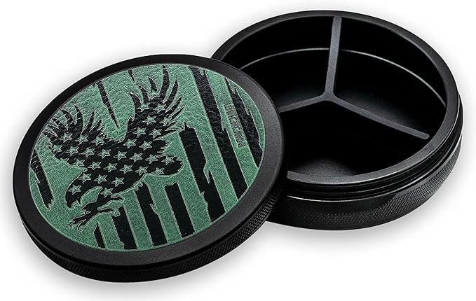 Leather-Faced Metal Pouch Can | Metal Container | Slim EDC Pocket Tin | Airtight & Moisture-Resistant | Daily Organizer | Pill Case & Travel Tin | Father’s Day Gift for Dad | (American Flag, Black)