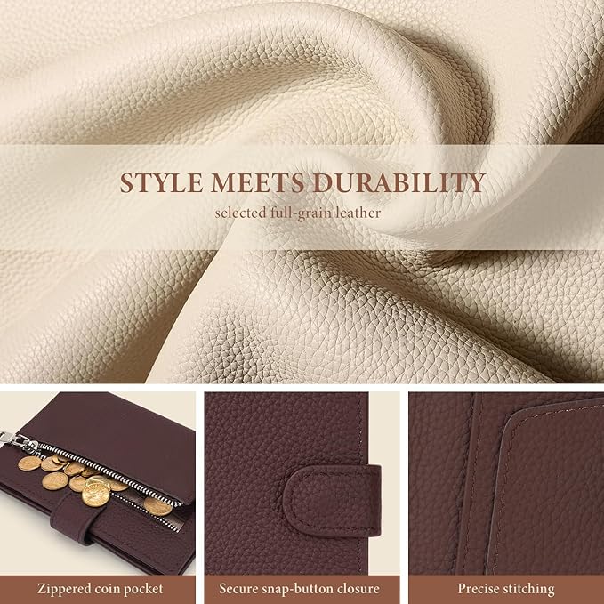 Genuine Leather Passport Holder for Women Men, Hidden Airtag Pocket, RFID Blocking, Zippered Coins Pocket & Cash Compartment Travel Gifts Essentials Passport Cover Case - Coffee