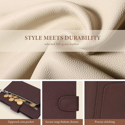 Genuine Leather Passport Holder for Women Men, Hidden Airtag Pocket, RFID Blocking, Zippered Coins Pocket & Cash Compartment Travel Gifts Essentials Passport Cover Case - Coffee