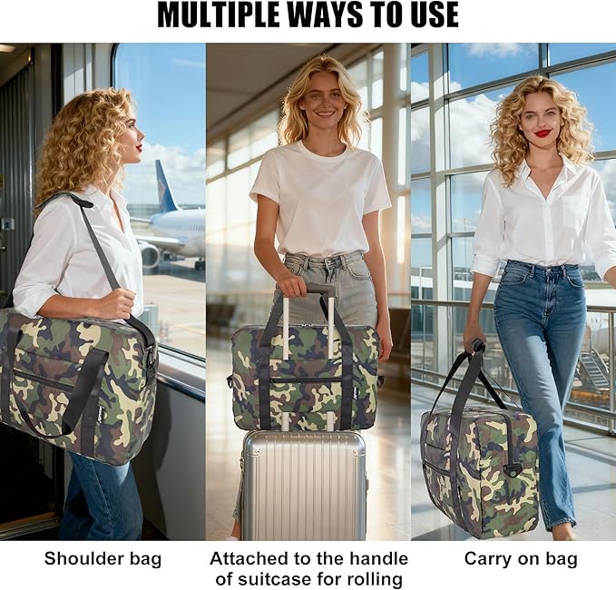 Foldable Travel Duffle Bag, Airlines Approved Carry On Bag Weekender Overnight Bag for Men Women, 40L (Green cmo)