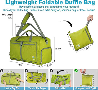 Bago Foldable Duffel Bags for Traveling Women & Men - 40L Sports Packable Duffle Bag for Travel with Shoe Compartment - Water Repellant, Heavy Duty, Lightweight Folding & Collapsible (Green)