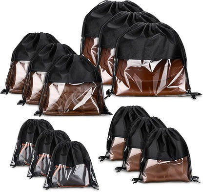 Shappy 12 Pcs Dustproof Drawstring Bags Purse Dust Storage Bags for Handbags Covers Non Woven Fabric Cloth Pouch String Packing Organizer Shoe Pouch(Assorted Sizes,Black)