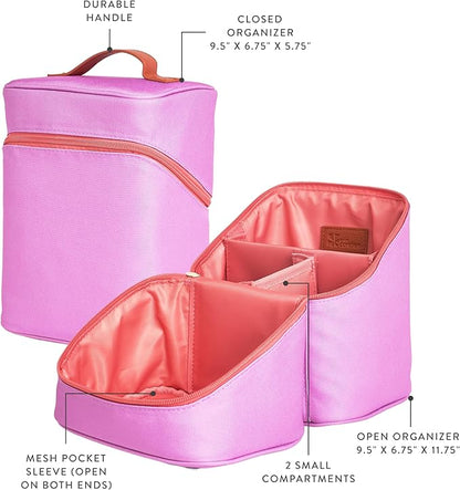 Erin Condren Tall Organizer Case, Stylish Orchid Multi-Purpose Travel Case, Removable Dividers and Sturdy Vegan Leather Handle, Carry Toiletries, Makeup, Jewelry and More