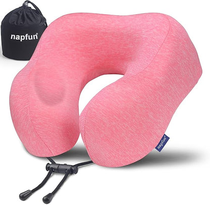 napfun Neck Pillow for Traveling, Upgraded Travel Neck Pillow for Airplane 100% Pure Memory Foam Travel Pillow for Flight Headrest Sleep, Portable Plane Accessories, Simple Sets (Optional), Full Rose