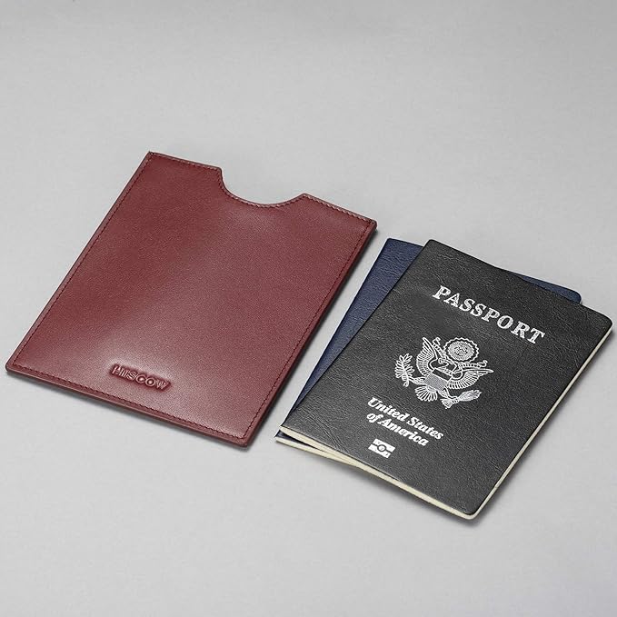 HISCOW Minimalist Passport Sleeve - Italian Calfskin (Wine Red)