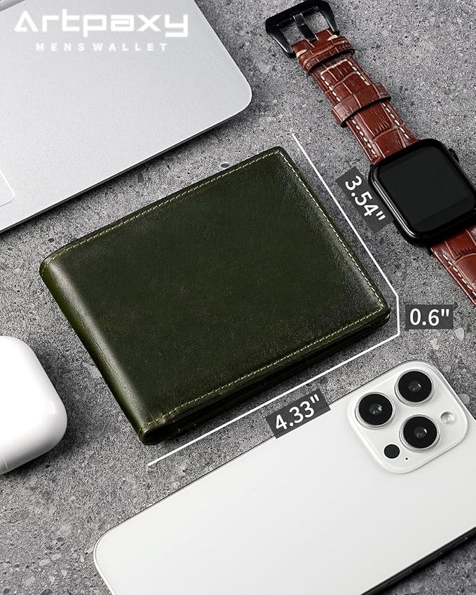 Mens Wallet Bifold Genuine Leather RFID Blocking Wallet for Men with 1 ID Windows 13 Card Holders 2 cash pockets 1 Gift Box