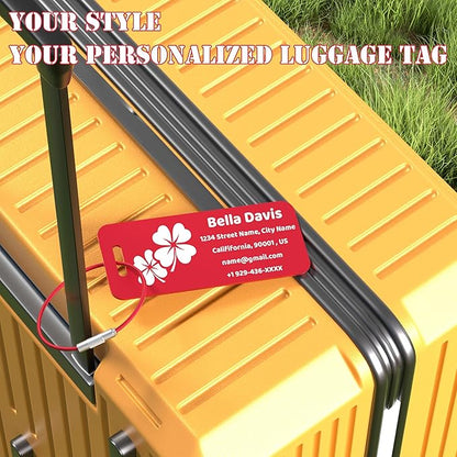 4 PCS Personalized Luggage Tags for Suitcases, Custom Aluminum Luggage Tags for Bags and Backpacks, Waterproof & Heavy Duty Personalized Metal Name Tags for Travel (Red)