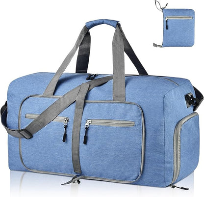Dimayar 40L Travel Duffle Bag for Men Women - Foldable Duffel Bag with Shoes Compartment - Overnight Bags Waterproof & Tear Resistant(Blue)