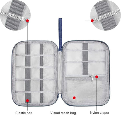 SELLYFELLY Travel Electronics Organizer Portable Cable Organizer Bag for Storage Electronic Accessories Case for Cord,Phone,Charger,Flash Drive (Navy Blue)