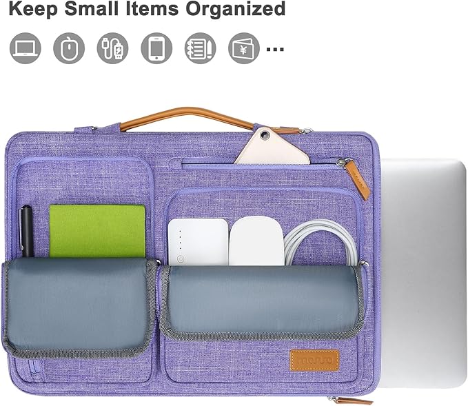 MOSISO 360 Protective Laptop Shoulder Bag,15-15.6 inch Computer Bags Compatible with MacBook Pro 16 inch, HP, Dell, Lenovo, Asus Notebook,Side Open Messenger Bag with 4 Zipper Pockets, Purple