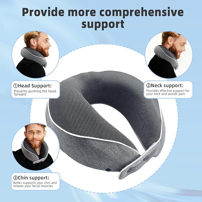 Memory Foam Travel Pillow,U-Shaped Neck Pillow for Sleeping Airplane and Car, with Portable Storage Case, Soft & Breathable, Provides Head & Neck Support
