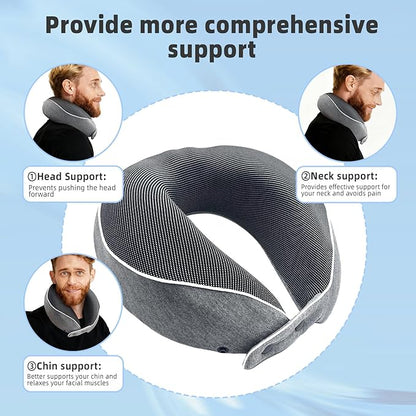 Memory Foam Travel Pillow,U-Shaped Neck Pillow for Sleeping Airplane and Car, with Portable Storage Case, Soft & Breathable, Provides Head & Neck Support