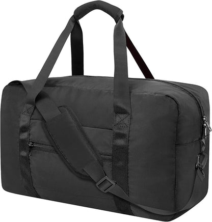 Foldable Travel Duffle Bag, Airlines Approved Carry On Bag Weekender Overnight Bag for Men Women, 40L (Black)