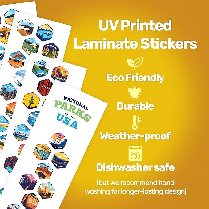 LET'S WANDER Original National Parks Water Bottle with 63 Waterproof Stickers - 32oz Leakproof Insulated Stainless Steel with Straw - USA Hiker Gift Bottle (Blue)