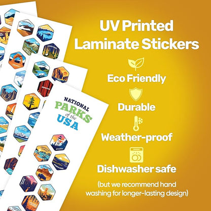 LET'S WANDER Original National Parks Water Bottle with 63 Waterproof Stickers - 32oz Leakproof Insulated Stainless Steel with Straw - USA Hiker Gift Bottle (Blue)