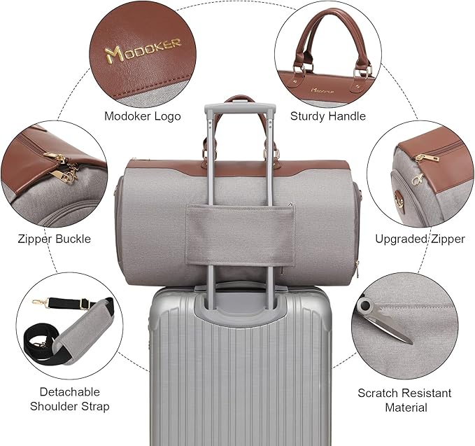 Modoker Carry on Garment Bags for Travel, Convertible Garment Duffel Bag with Shoulder Strap for Men Women- 2 in 1 Hanging Suitcase Suit Travel Bags