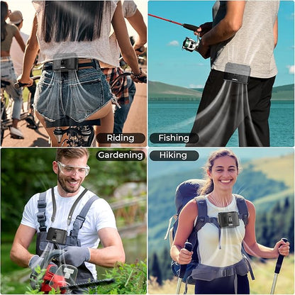 Portable Waist Fan, 20000mAh Battery Operated, Clip On Belt & Rechargeable, 10 Speeds 16000RPM Strong Airflow, Max 40H Working Time, Personal Shirt Fan for Outdoor Jobsite Camping Travel